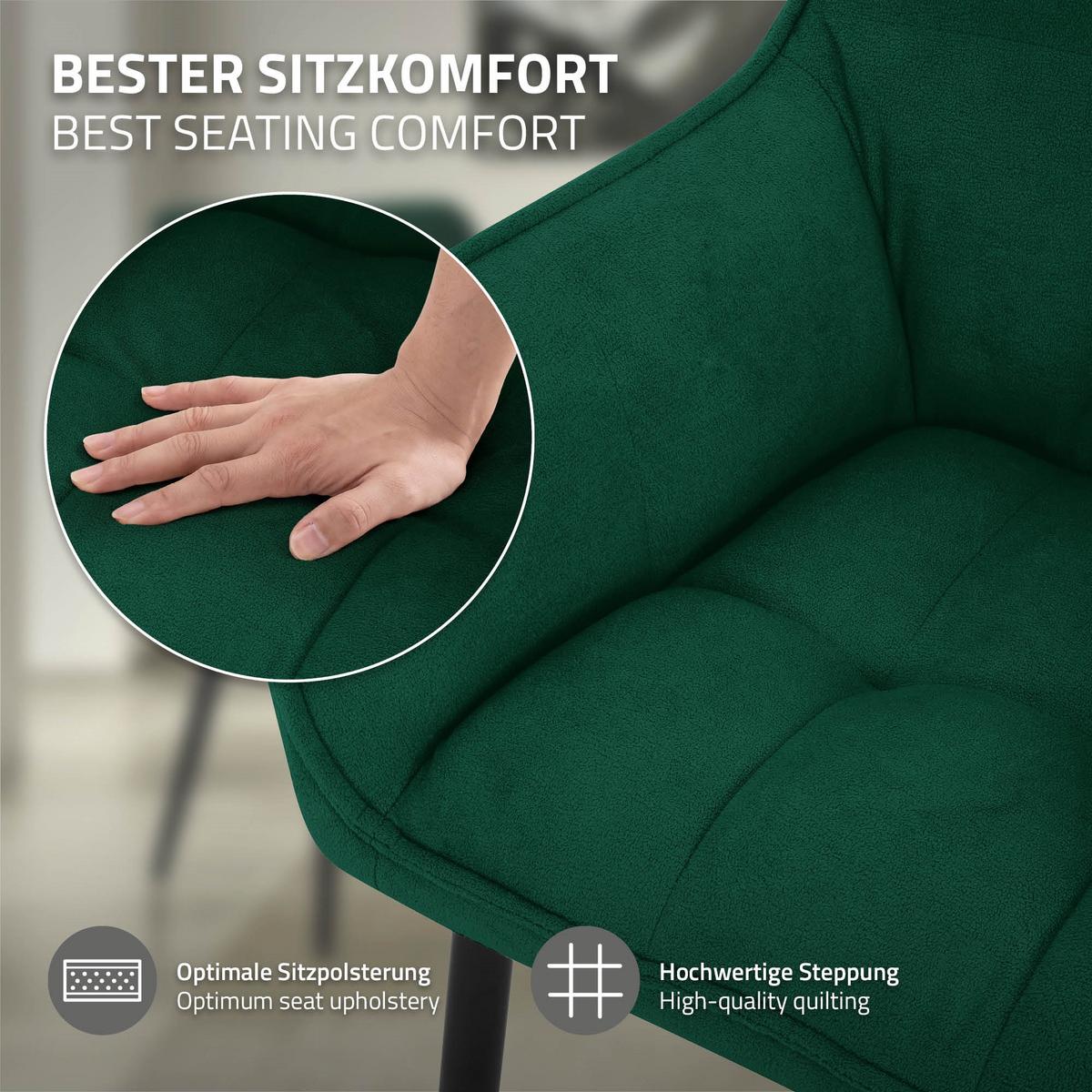 ESSZIMMERSTUHL Dunkelgrün Frotteestoff - Dunkelgrün/Schwarz, Textil/Metall (63/90/57cm) - ML-DESIGN