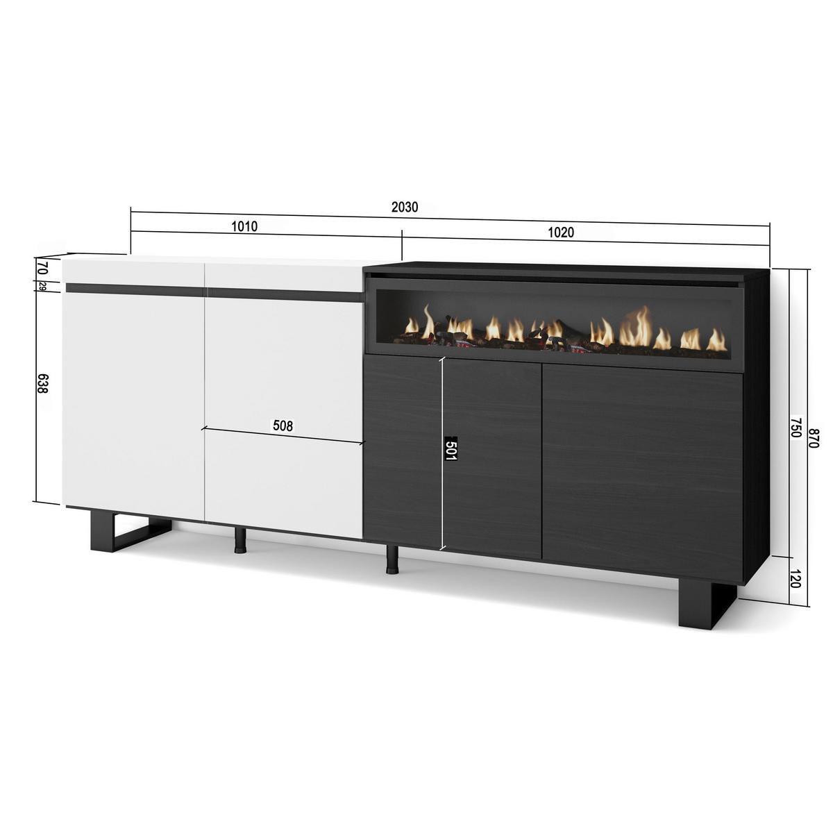 SIDEBOARD Elektrokamin, weiß und schwarz, 200/35/87cm - Multicolor/Schwarz, Holzwerkstoff (200/87/35cm) - Skraut Home