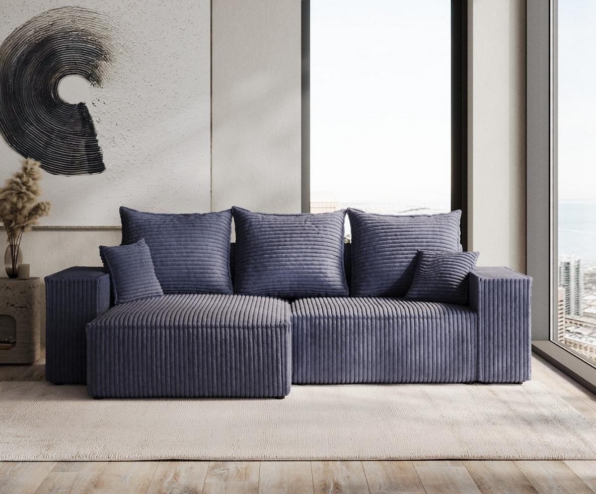 ECKSOFA SENSO mit Schlaffunktion Marin im Tilia Stoff - Schwarz/Dunkelblau, Holz/Holzwerkstoff (255/148cm) - AltaBeds