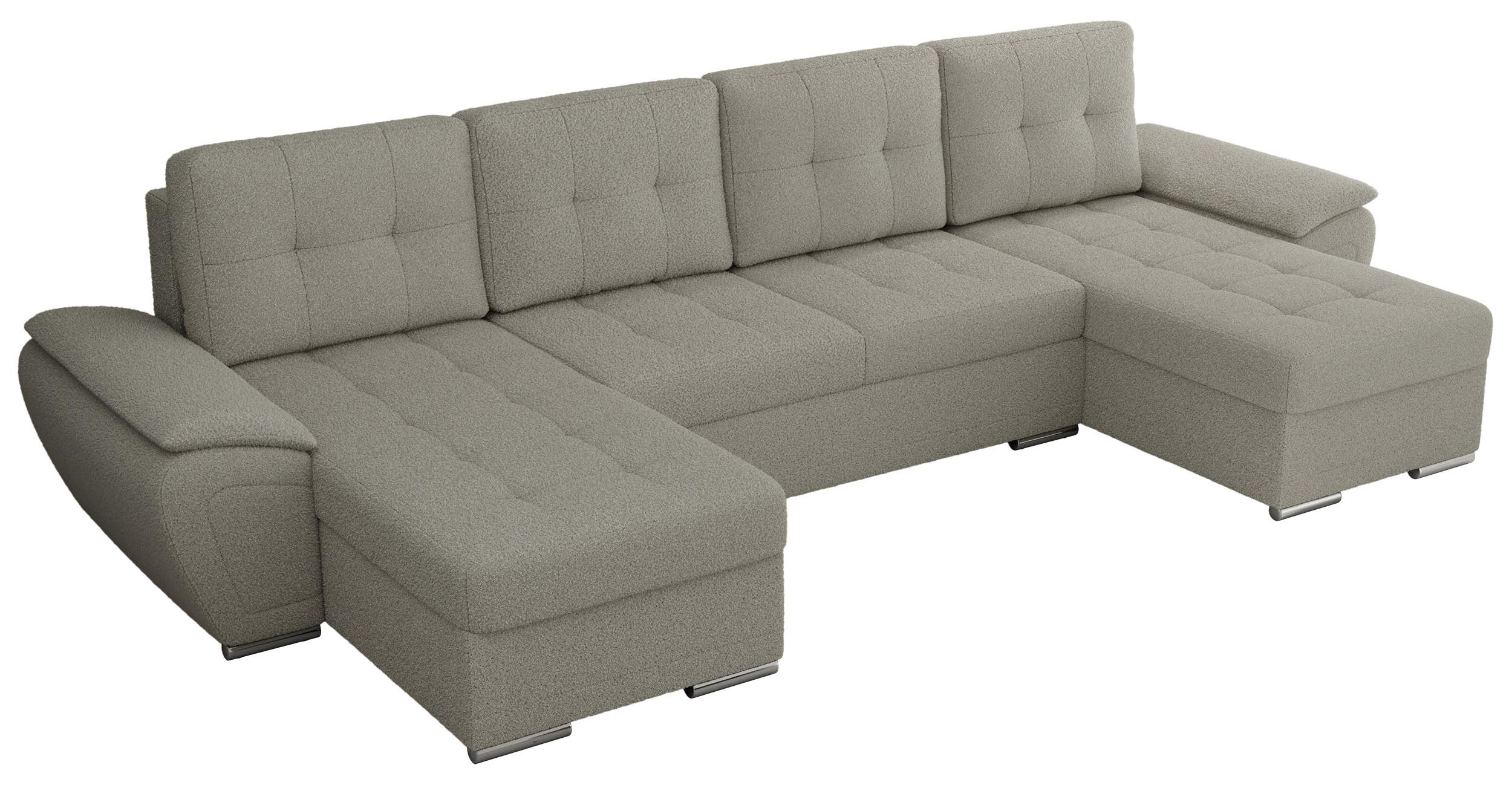 WOHNLANDSCHAFT UMBRIA U Hellgrau Boucle - Hellgrau/Grau, Textil/Metall (336/85/157cm) - MKS