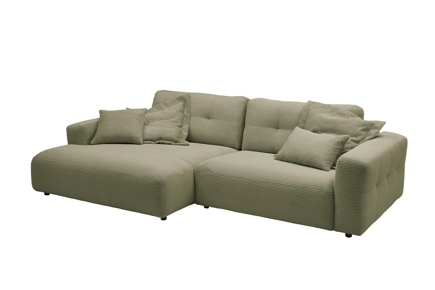ECKSOFA MIKA Grün Cord - Schwarz/Olivgrün, Kunststoff/Textil (276/167cm) - KAWOLA