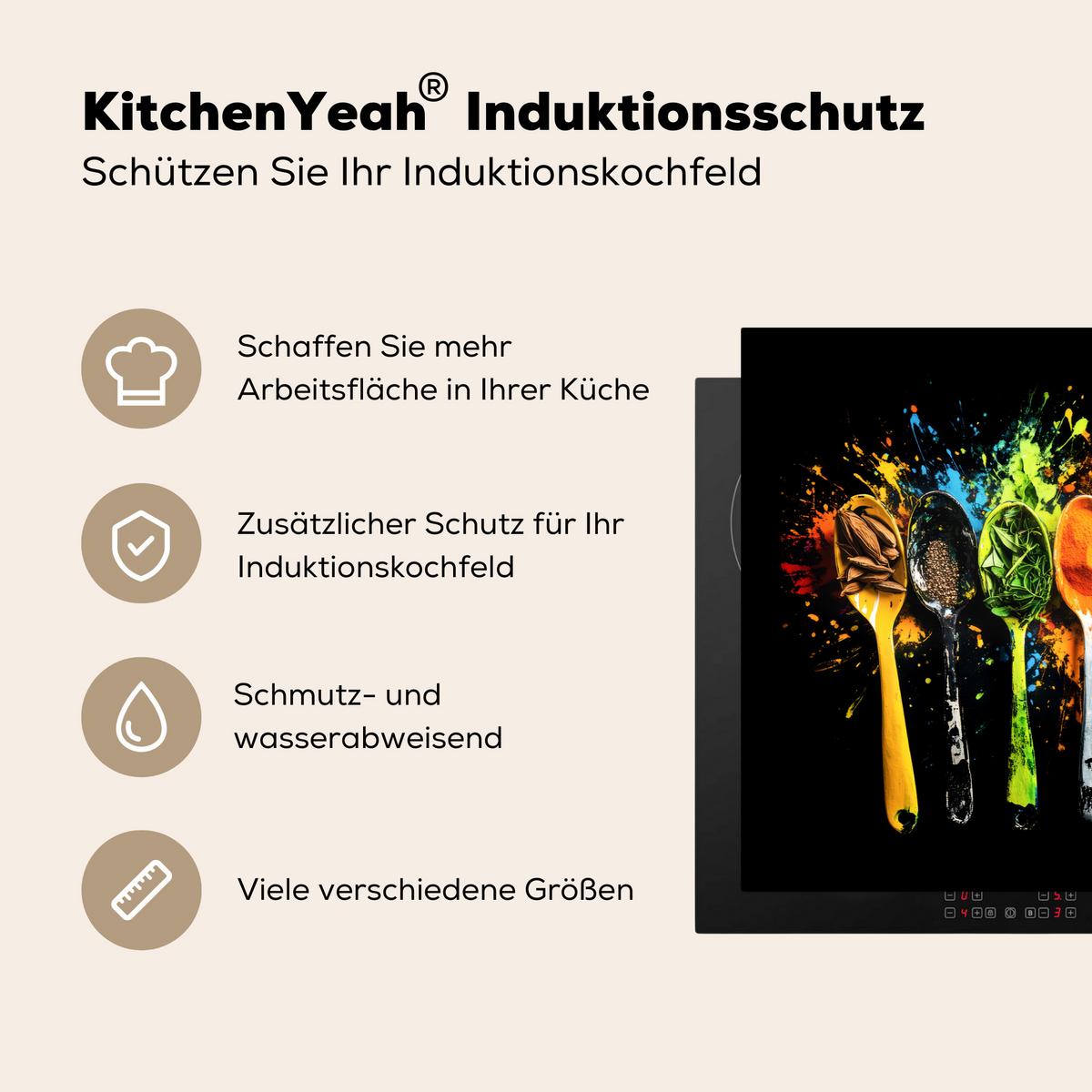 HERDABDECKPLATTE Löffel - Gewürze - Modern - Graffiti - Farbe - Farbenfroh Induktionsmatte 77x51 cm - Multicolor, Kunststoff (77/51/0.2cm) - MuchoWow