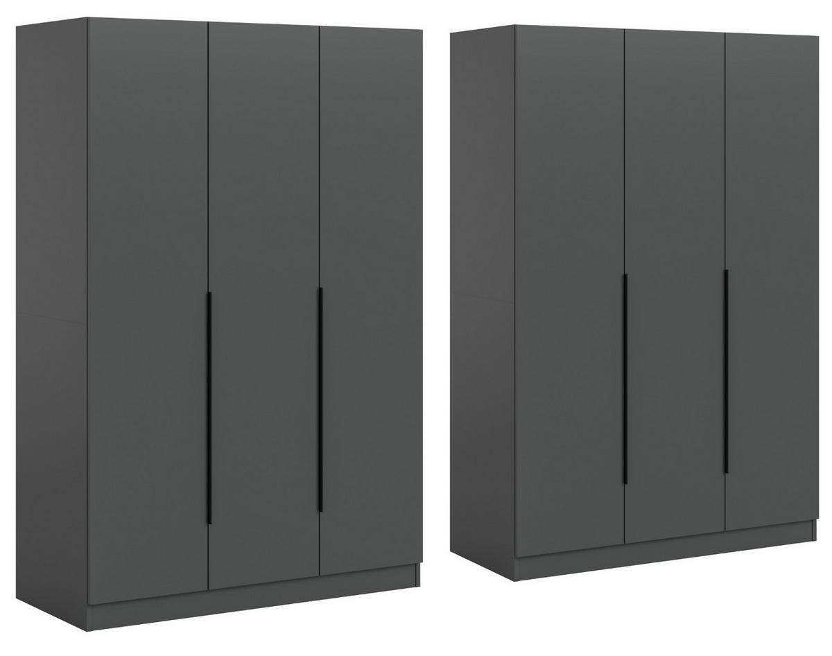 KLEIDERSCHRANK grau 6-türig 240 x 181 cm, Drehtürenschrank mit Kleiderstange - Schwarz/Grau, Holzwerkstoff/Kunststoff (240/181/52cm) - Inn.Furn