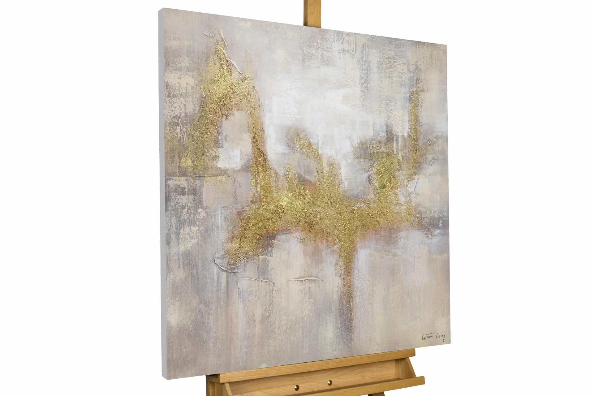 ACRYLBILD HANDGEMALT 80/80 cm - Goldfarben/Grau, Holz/Textil (80/80cm) - KUNSTLOFT