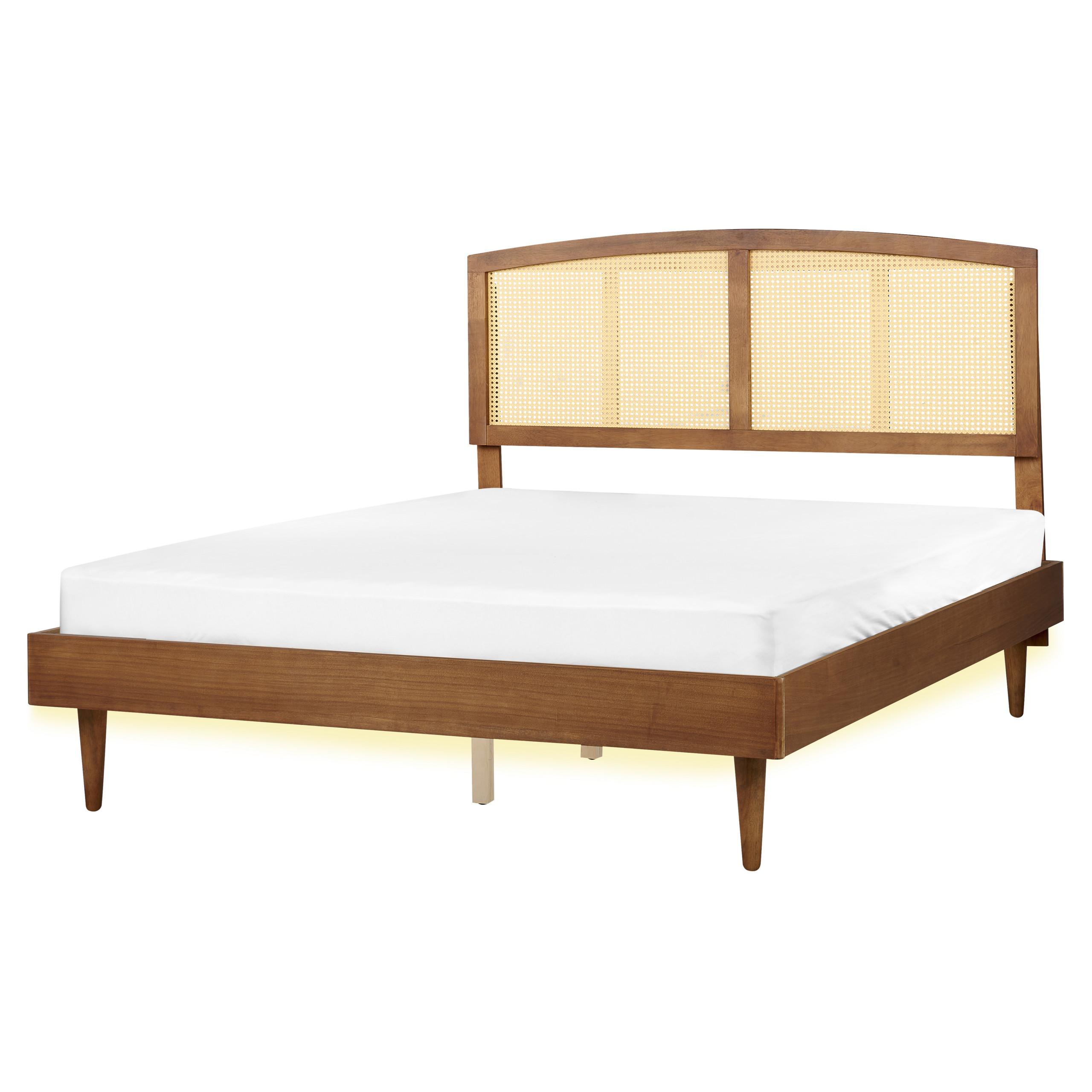 BETT mit LED 160/200 cm Gummibaumholz Braun Varzy - Braun, Holz (160/200cm) - Beliani