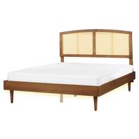 BETT mit LED 160/200 cm Gummibaumholz Braun Varzy - Braun, Holz (160/200cm) - Beliani