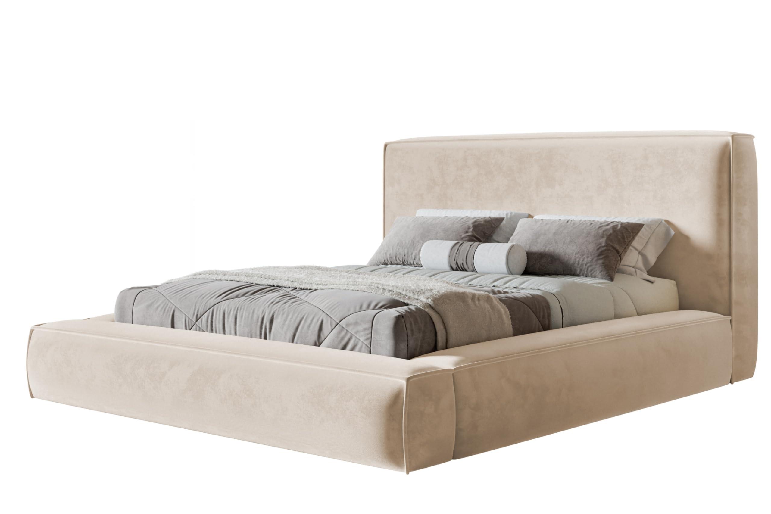 BETT 180x200 - Polsterbett mit Bettkasten und Metallrahmen - Modern Bett - Eleganter Amor-Velvet-Stoff - Kollektion Luna Maxi - Beige - Beige, Holz/Textil (180/200cm) - Alpi-Möbel