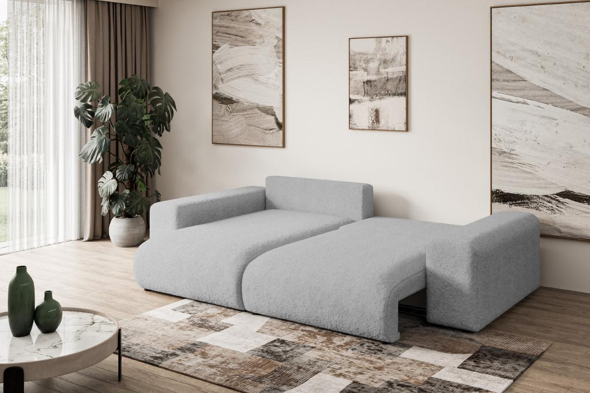 ECKSOFA Ottomane links ESKAR-L 266x176x72 Hellgrau Bouclé - Hellgrau/Schwarz, Holzwerkstoff/Kunststoff (266/176cm) - ALTDECOR