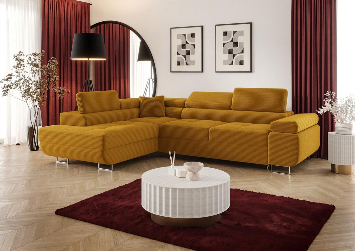ECKSOFA Monaro Mit Schlaffunktion - Gelb, Holzwerkstoff/Textil (202/275cm) - Fun Möbel