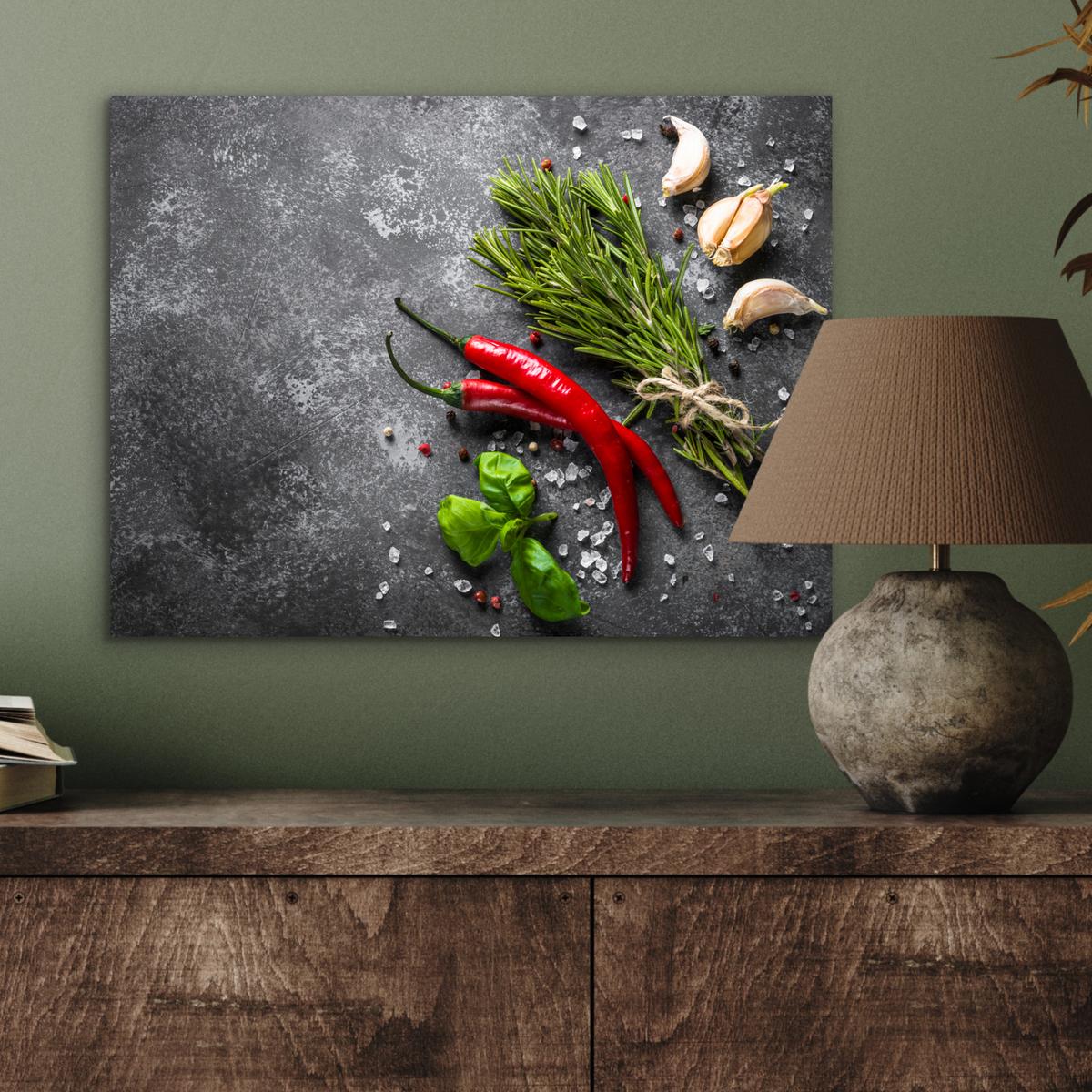 METALLBILD Pfeffer - Kräuter - Gewürze - Beton 40x30 cm - Dunkelgrau, Metall (40/30cm) - MuchoWow