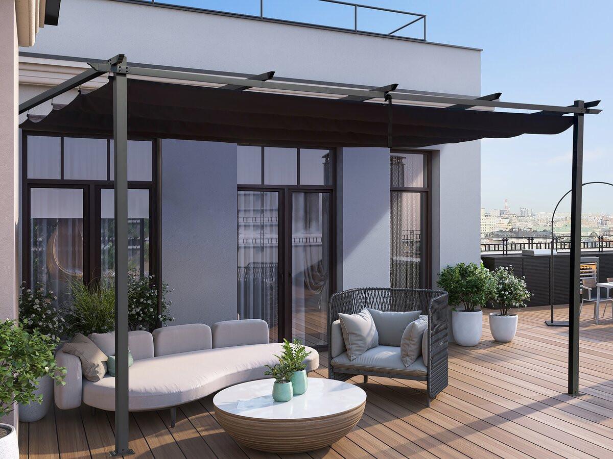 PERGOLA - MARKISE pergola adossée en aluminium avec toit rétractable- 3 x 4 m - gris Grau - Grau, Metall (289/231/395cm) - Habitat Garten