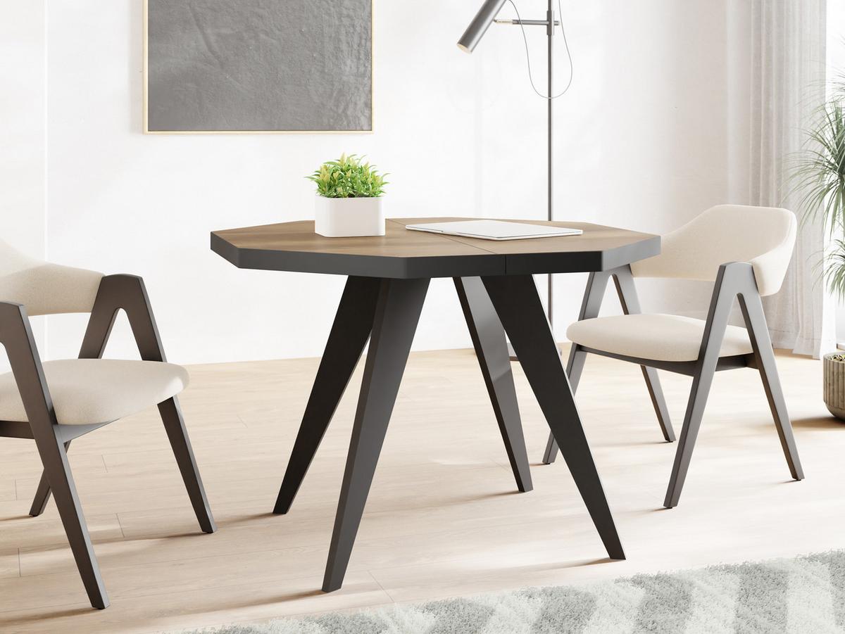 ESSTISCH Diamond Black achteckiger ausziehbarer, Lefkas Eiche 100-200/100/76 cm - Alteiche/Schwarz, Holz/Holzwerkstoff (100/200/77cm) - WFL GROUP