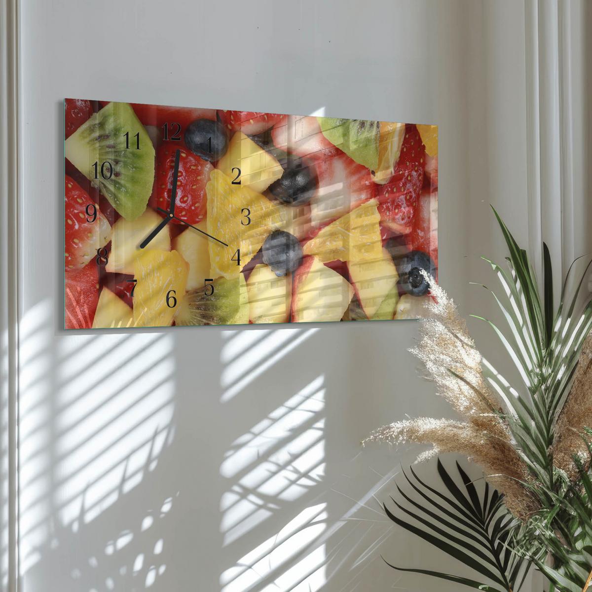 WANDUHR aus Glas 60x30 cm - Obstsalat - Multicolor, Glas (60/30/0.4cm) - TULUP