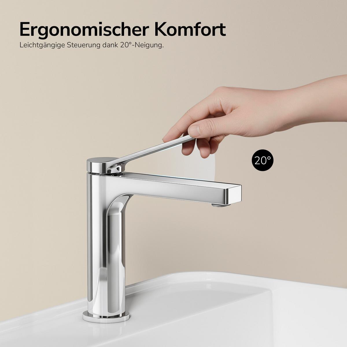 WASCHTISCHARMATUR Chrom 19,5/17,3/4,6 cm - Chromfarben, Metall (17.3/19.3/4.6cm) - EMKE