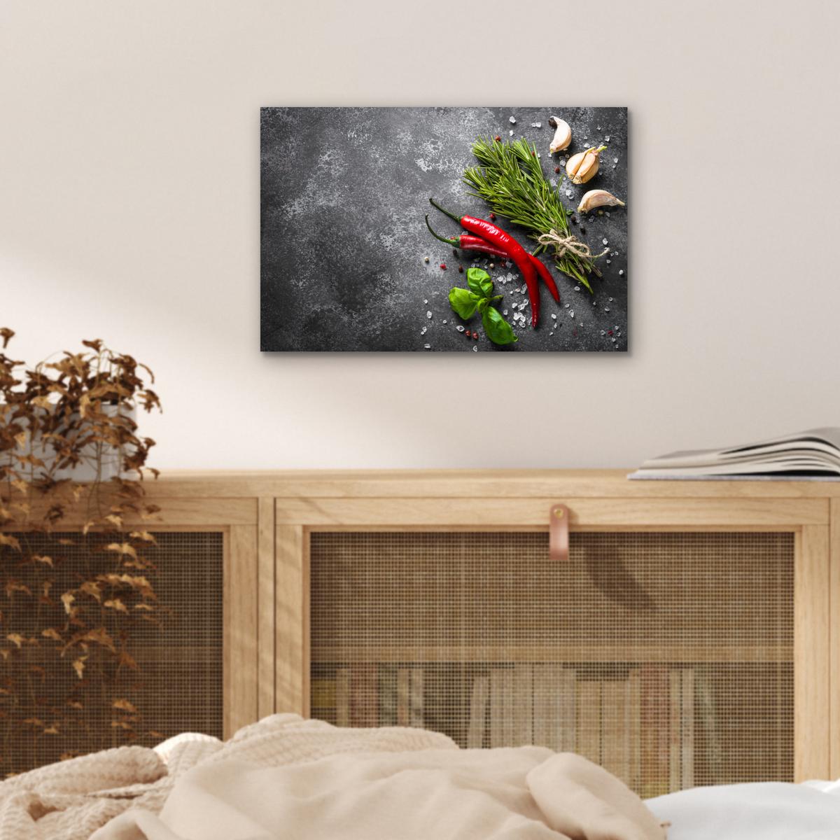 METALLBILD Pfeffer - Kräuter - Gewürze - Beton 30x20 cm - Dunkelgrau, Metall (30/20cm) - MuchoWow