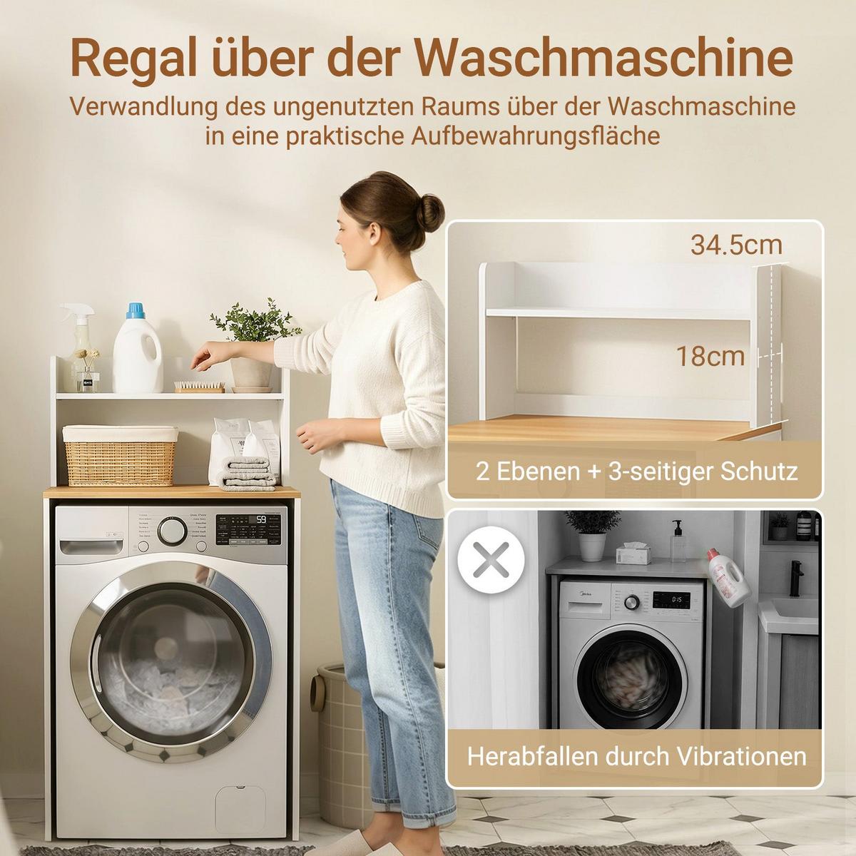 WASCHMASCHINENSCHRANK mit Regal Weiß Natur 66x60x127cm - Weiß, Holzwerkstoff (65/126/60cm) - SoBuy