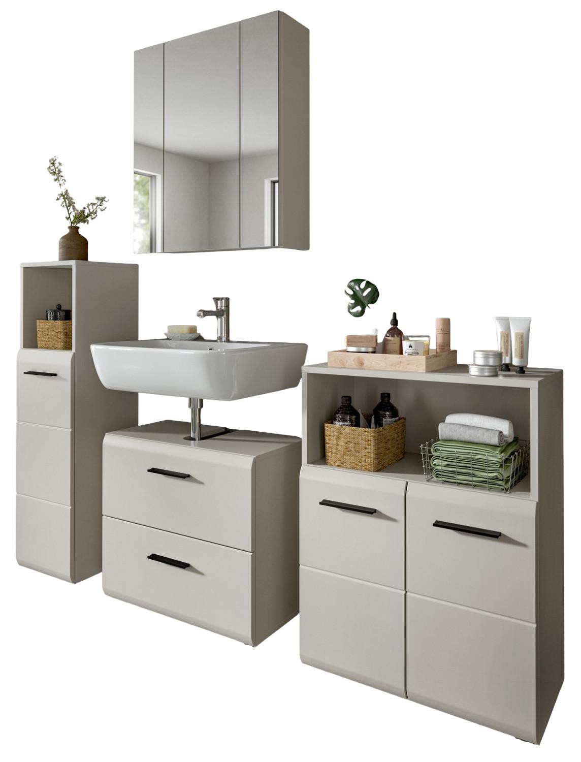 BADMÖBEL-SET Kaschmir 4-teilig 180 cm, Badkombination in modernem Design - Kaschmir/Schwarz, Glas/Holzwerkstoff (180/185/30cm) - Inn.Furn