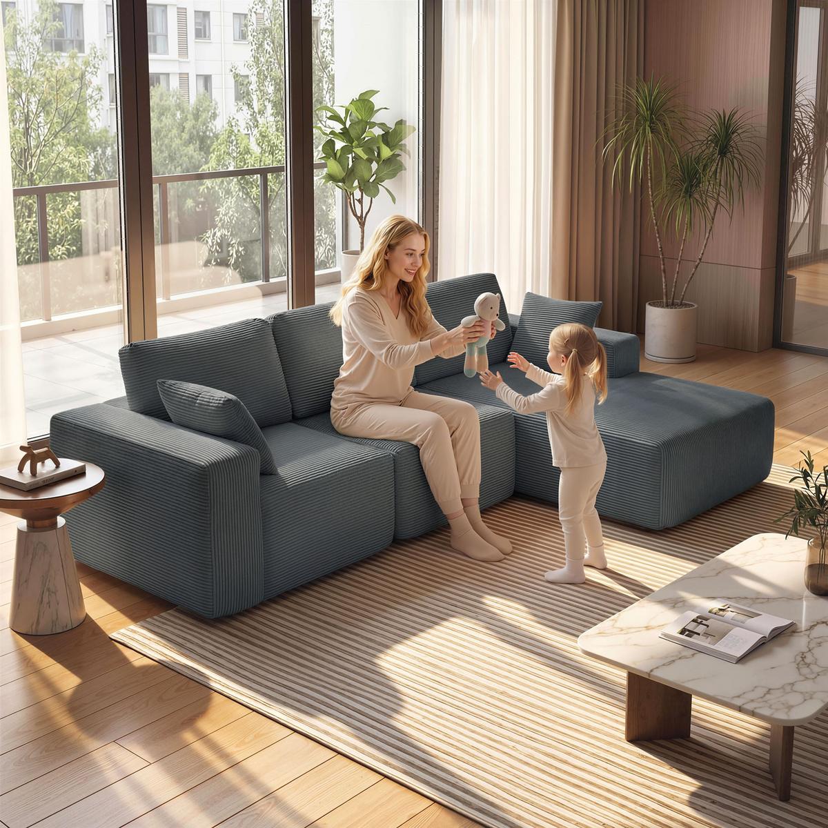 ECKSOFA 3er Set Cord Schaumstoff Dunkelgrau - Dunkelgrau, Textil (168/267cm) - HOMCOM