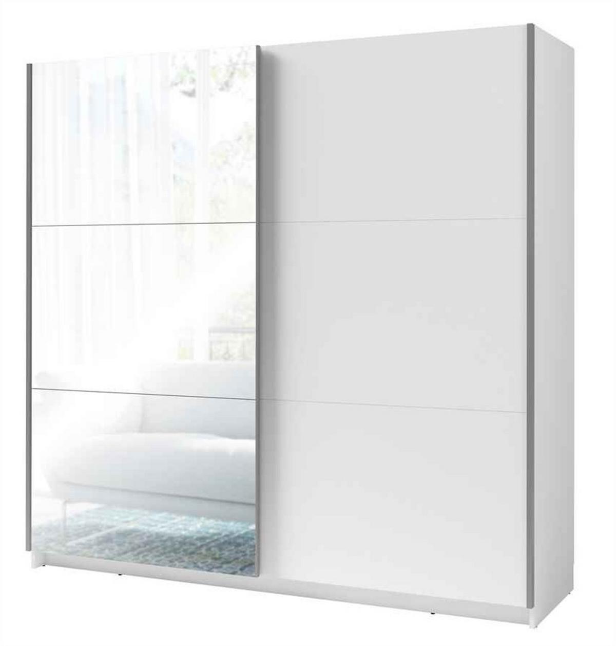 SCHWEBETÜRENSCHRANK ODRIK 200,6/207/55,3cm 2-türig mit Spiegel Weiß - Weiß, Holzwerkstoff (200.6/207/55.3cm) - MASSENO