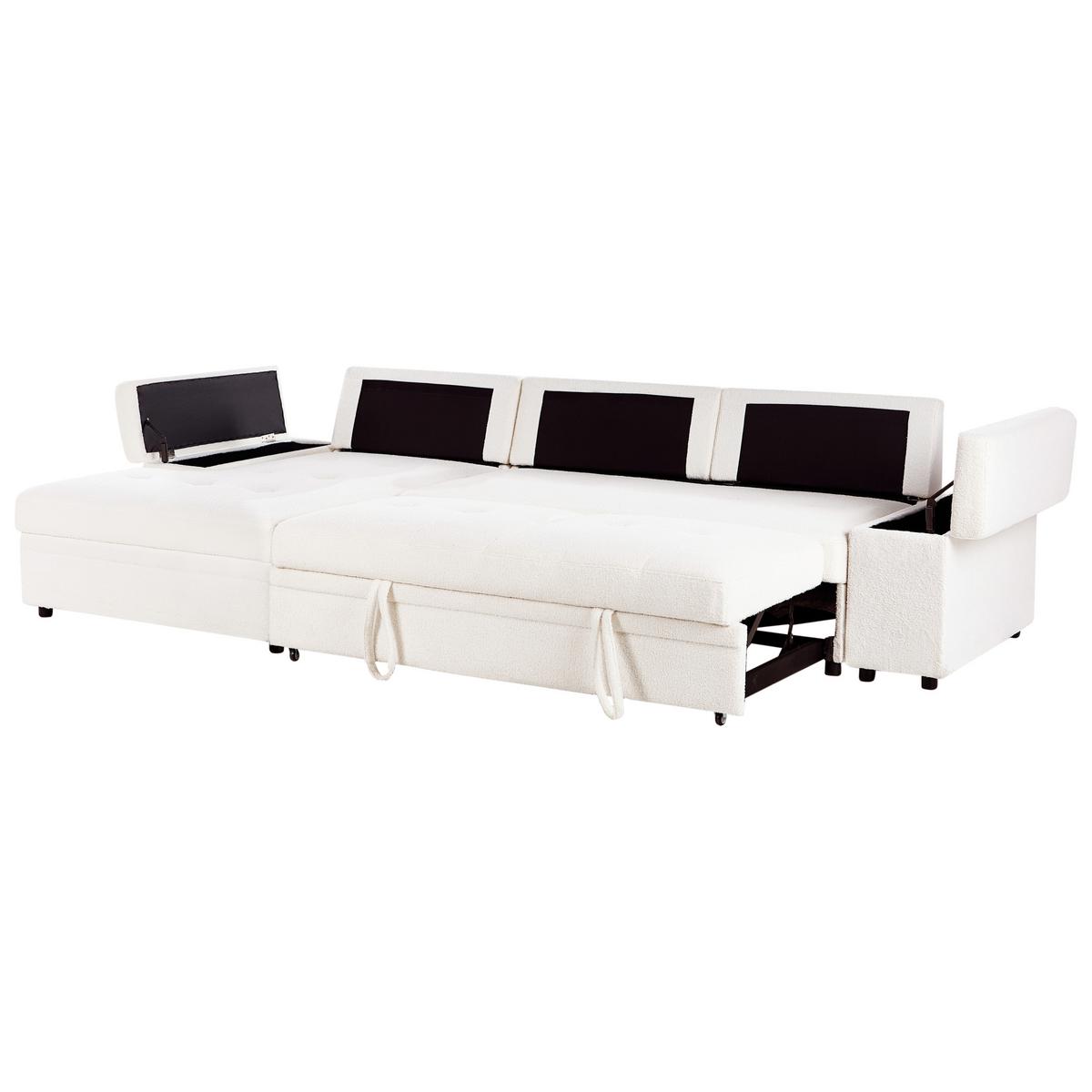 ECKSCHLAFSOFA 3-Sitzer Bouclé Weiß mit Stauraum rechtsseitig Hrisey - Weiß, Textil (293/161cm) - Beliani