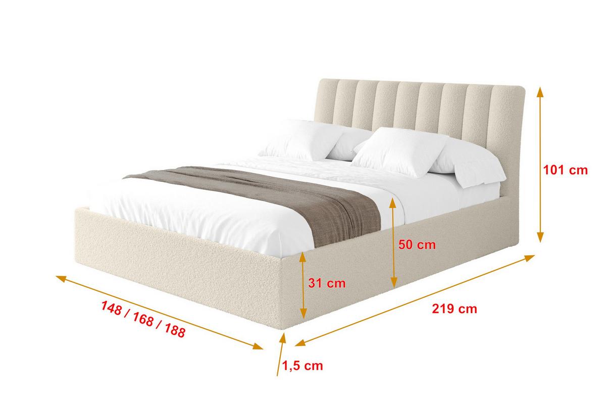 POLSTERBETT mit Bettkasten und Lattenrost, Bett mit Matratze H3/H4 - ILAN 160x200 Beige - Sandfarben, Holzwerkstoff/Textil (160/200cm) - ALTDECOR