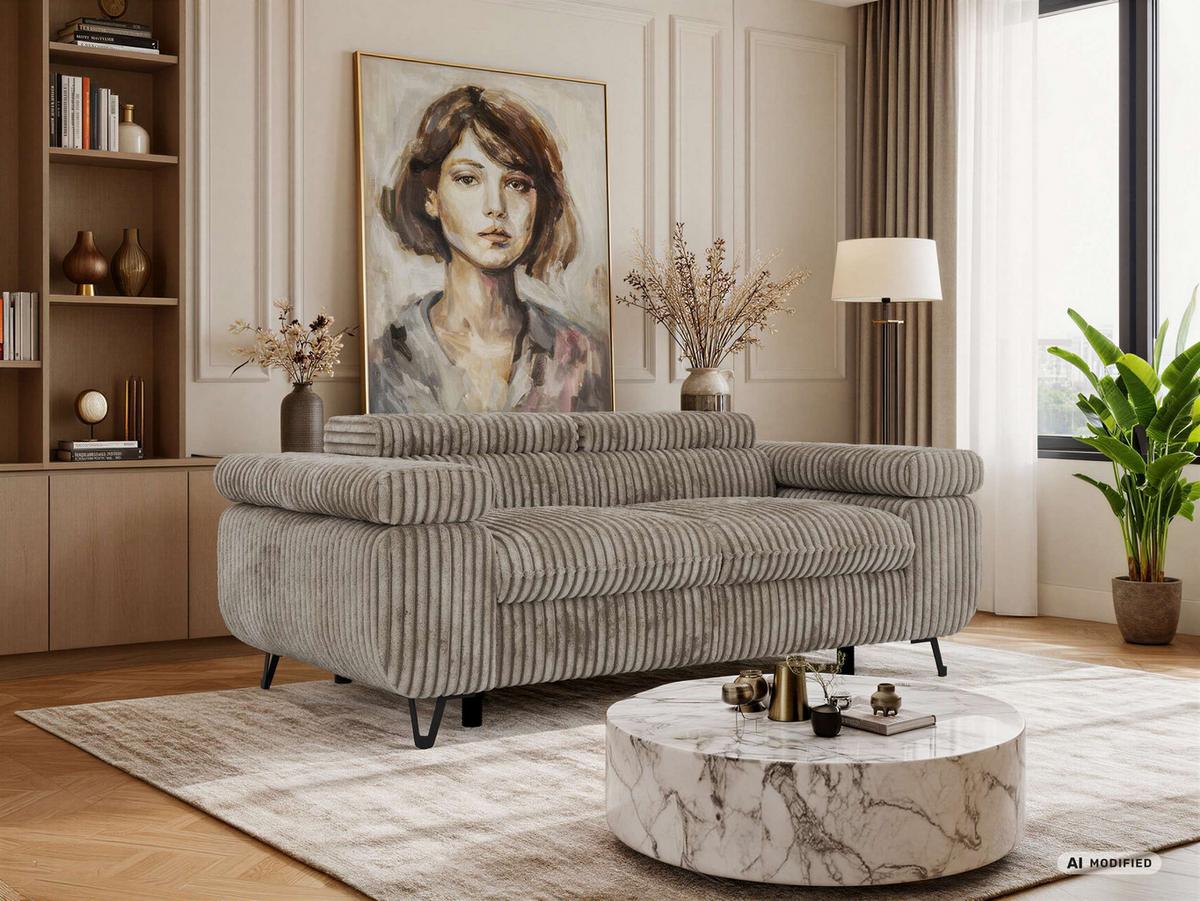 2-SITZER SOFA PETER - Hellbraun Cord - Hellbraun/Schwarz, Textil/Metall (200/76/99cm) - MKS