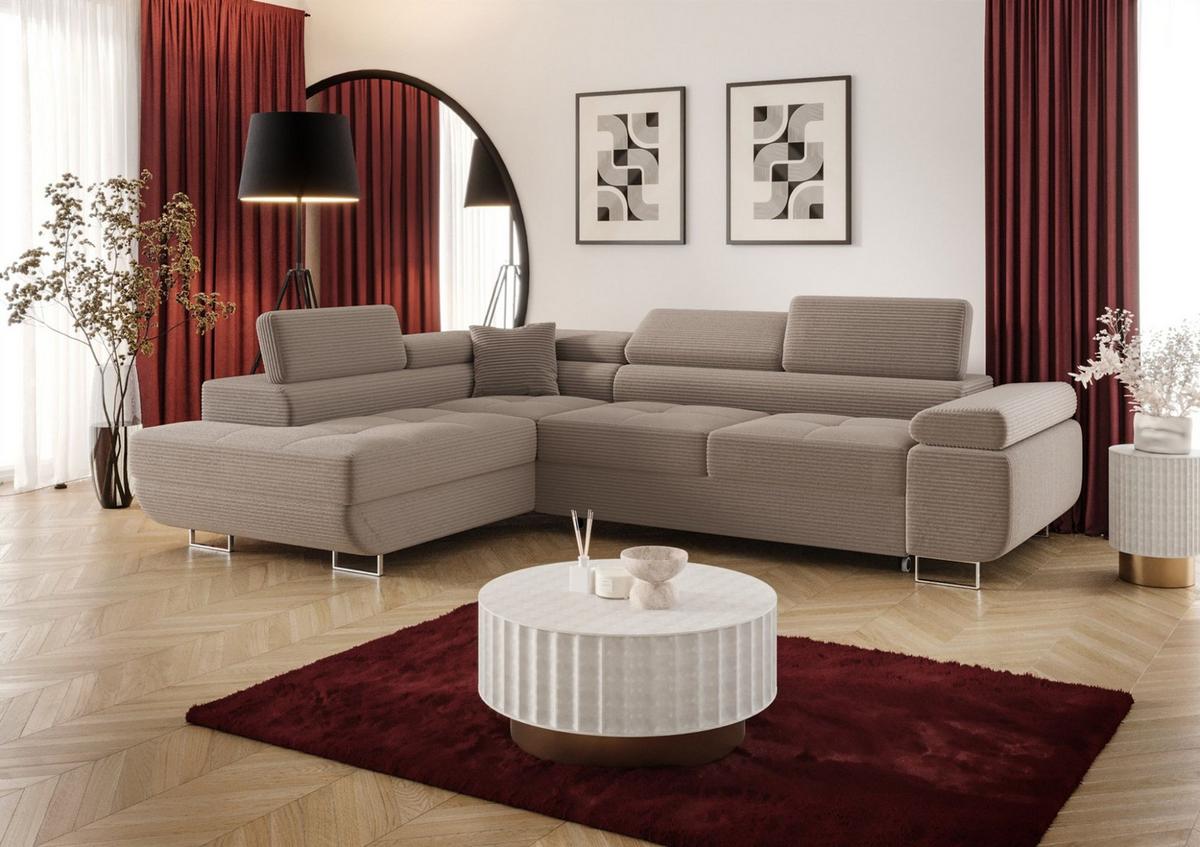 ECKSOFA Monaro Mit Schlaffunktion - Beige, Holzwerkstoff/Textil (202/275cm) - Fun Möbel
