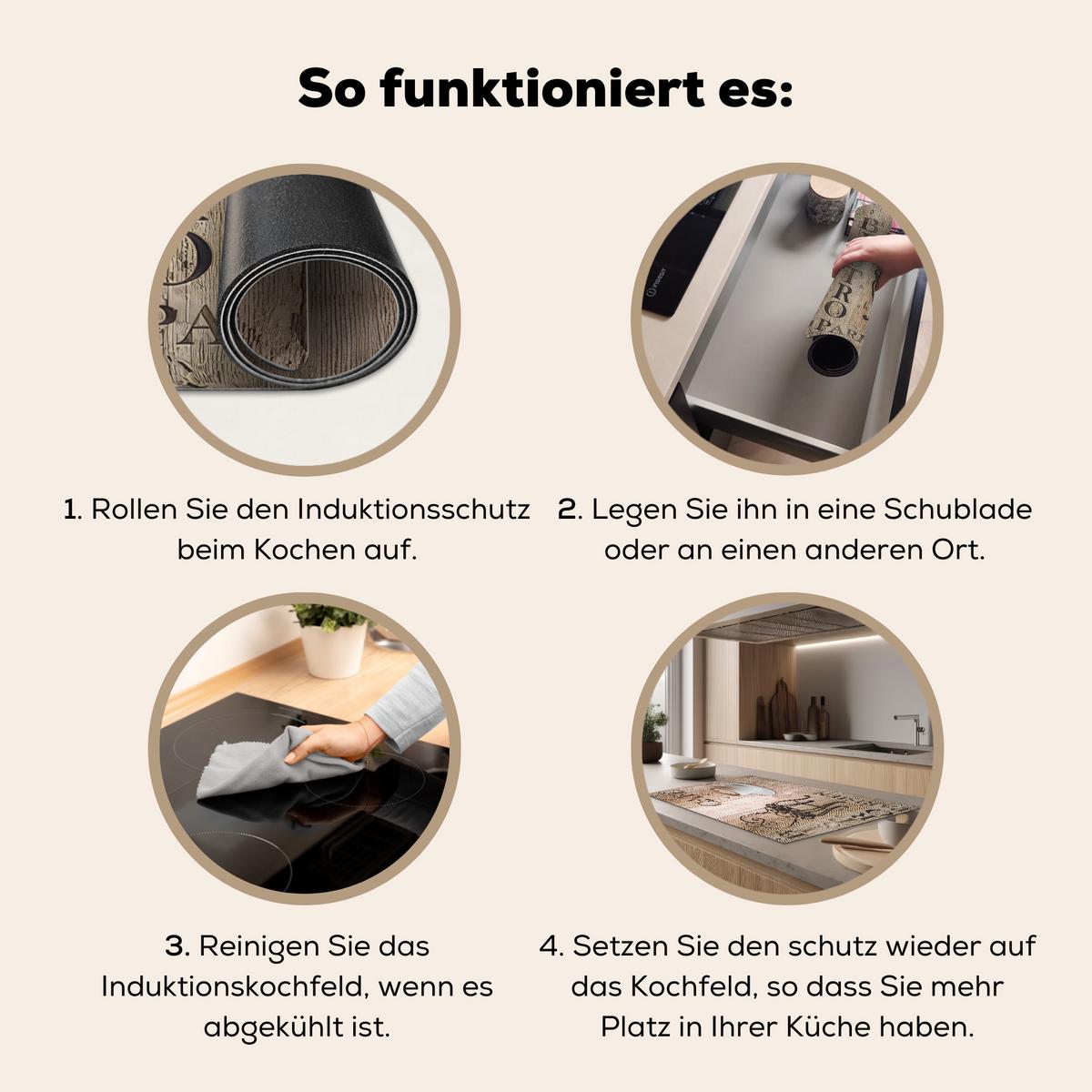 HERDABDECKPLATTE Bistro Parisien - Café - Kaffee - Jahrgang Induktionsschutz 91.2x52 cm - Cappuccino, Kunststoff (91.2/52/0.2cm) - MuchoWow