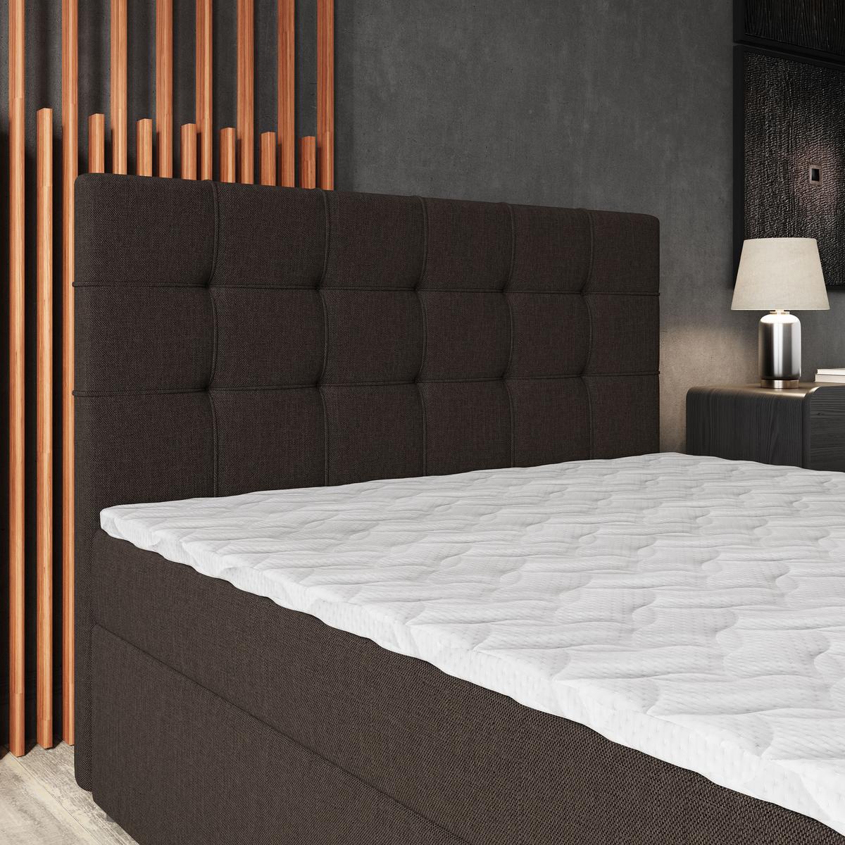 BOXBETT PALMA 140x200 cm mit Matratze und Topper - Braun - Braun, Holz (140/200cm) - MASSENO