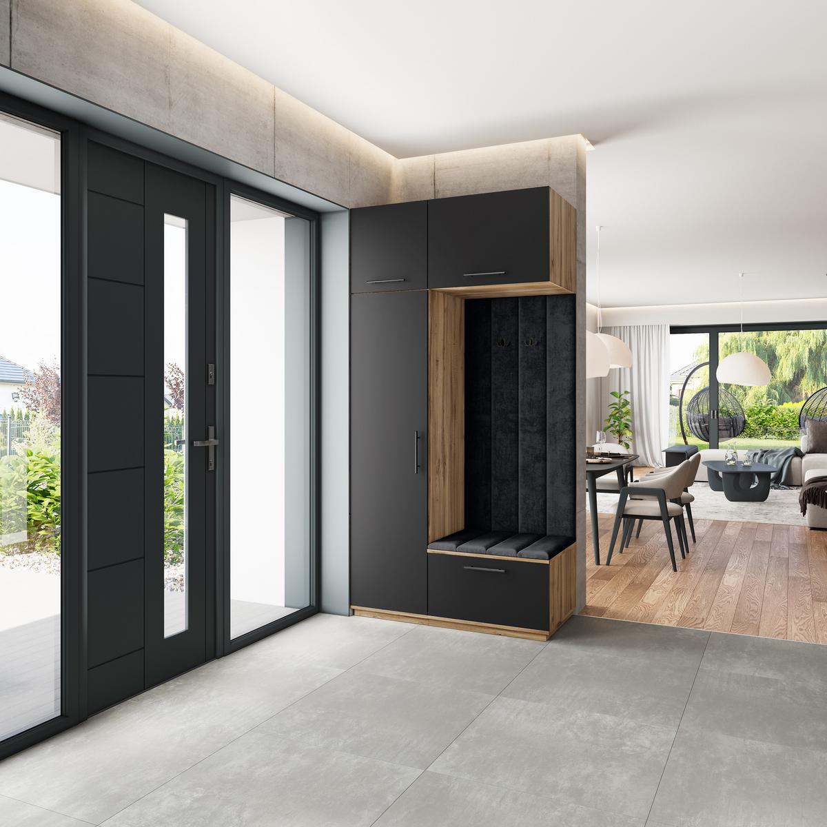 GARDEROBENSCHRANK REMA 120/240/60 cm Modern Eiche Wotan - Eiche Wotan/Schwarz, Holzwerkstoff (120/240/60cm) - MASSENO