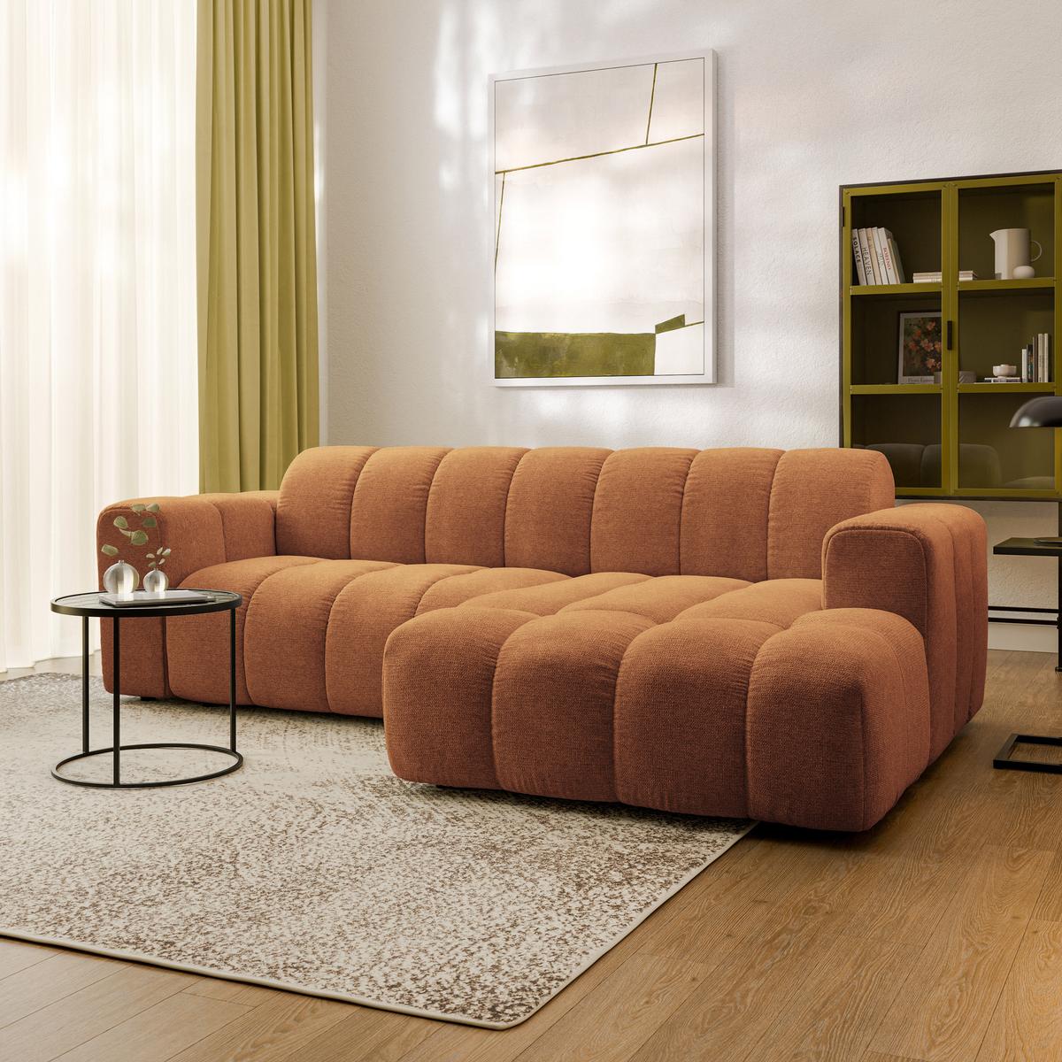 ECKSOFA TISI Orange Strukturstoff - Orange, Holz (274/165cm) - MASSENO