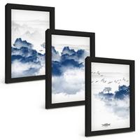 BILDER SET 3er Set - 20x30 cm Schwarzer Rahmen - Berge, Wolken, Bäume, Vögel - Schwarz, Kunststoff (20/30cm) - TULUP