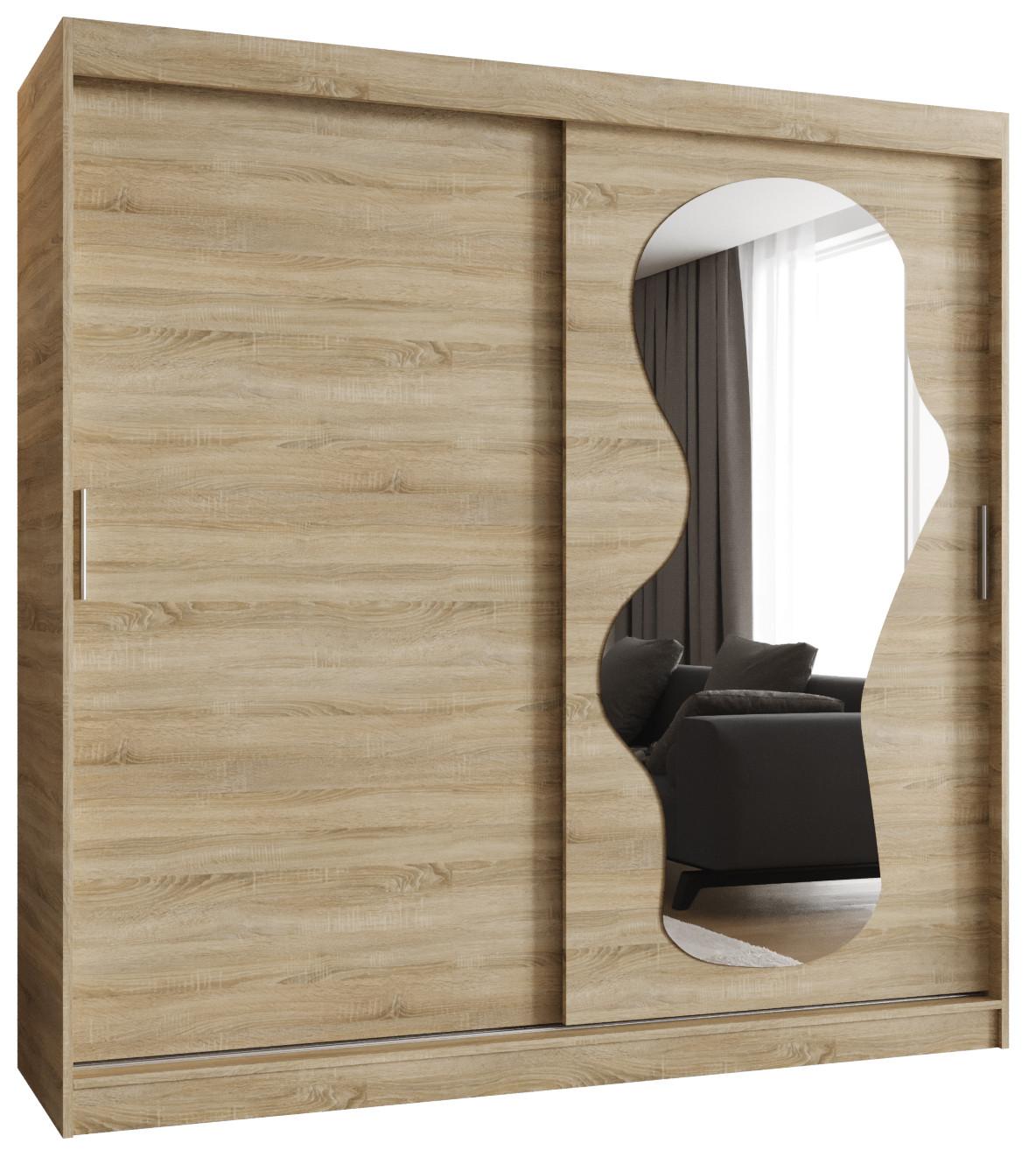 SCHIEBETÜRENSCHRANK mit Spiegel ULTRA 200/200/62 2-türig - Silberfarben/Sonoma Eiche, Holz (200/200/62cm) - MÖBEL KRYSPOL