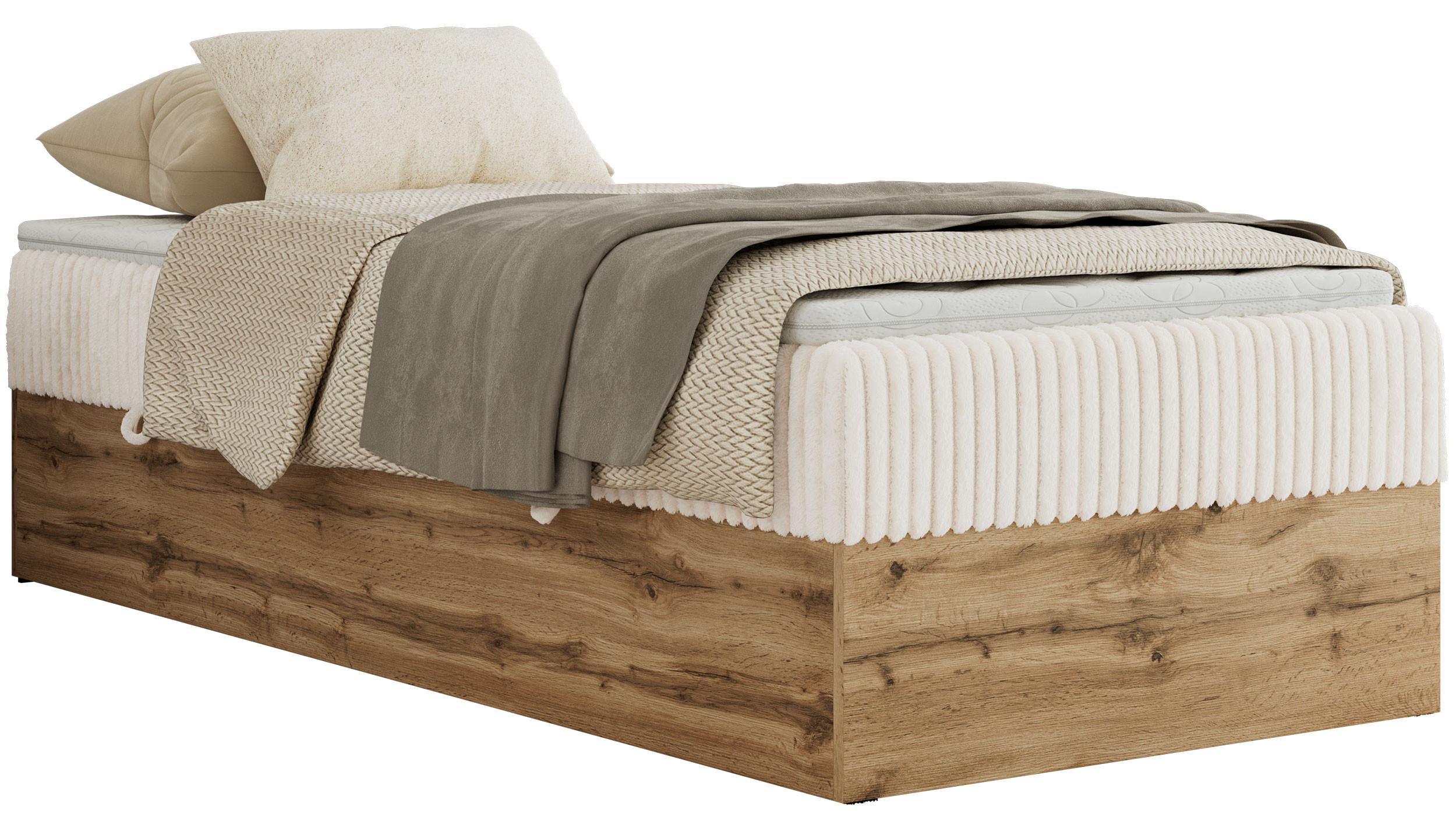 BOXBETT WOOD ZERO 90/200 - Beige Cord - H4 - Topper Visco - Beige, Textil (90/200cm) - MKS