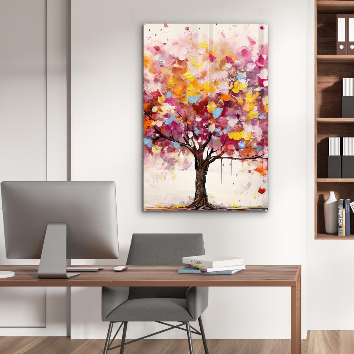 ACRYLGLASBILD Aquarell - Baum - Kunst - Abstrakt 80x120 cm - Multicolor, Glas (80/120cm) - MuchoWow
