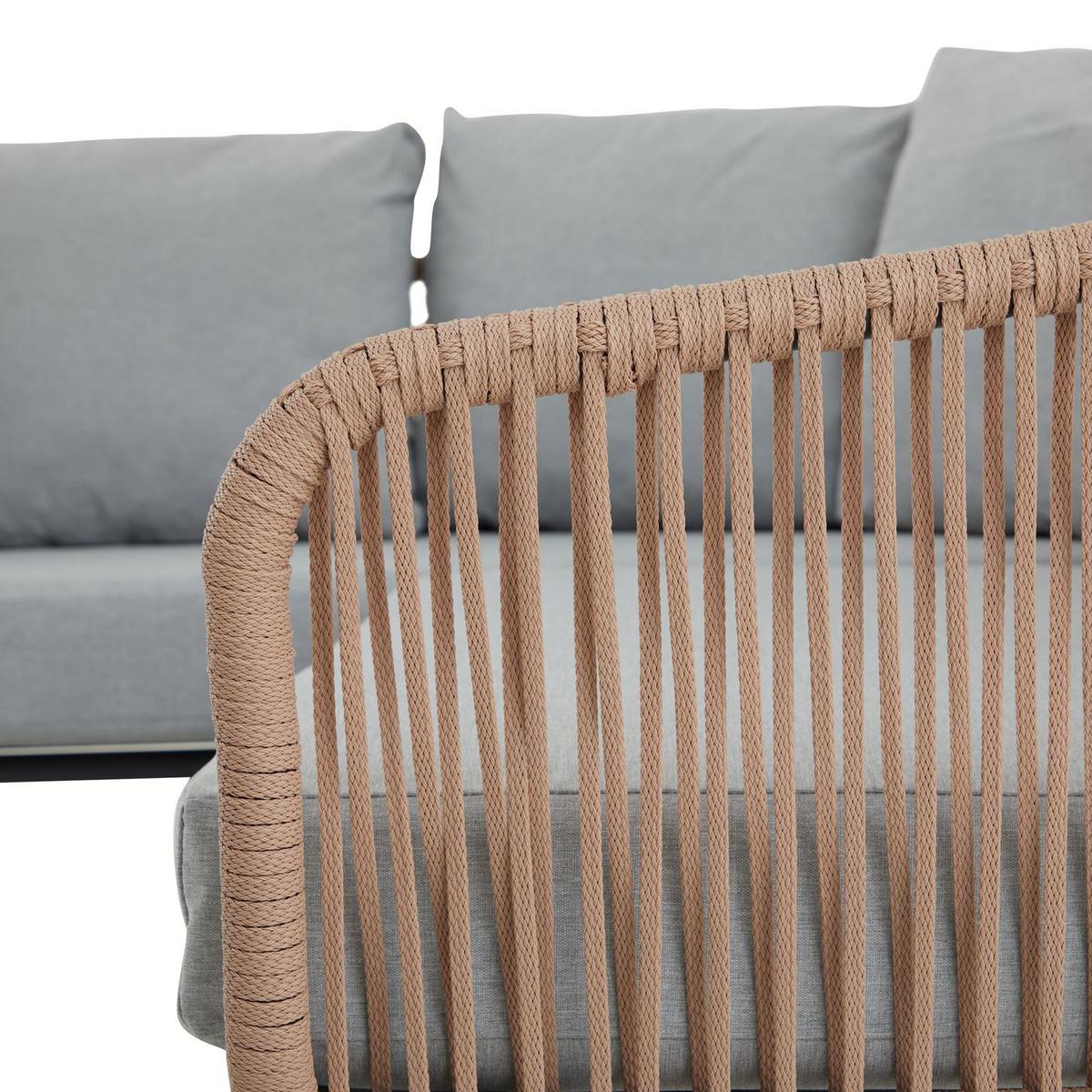 GARTENLOUNGE JAKARTA 3er Set braun, schwarz, hellgrau - Braun/Grau, Metall - IDIMEX