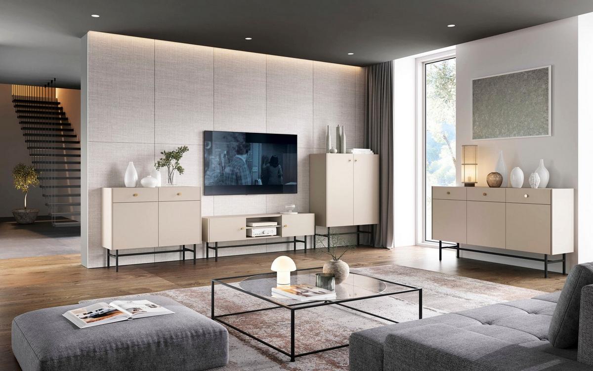 SIDEBOARD Divenos Greige 155 cm - Taupe/Goldfarben, Holzwerkstoff/Metall (155/89.4/39cm) - Selsey