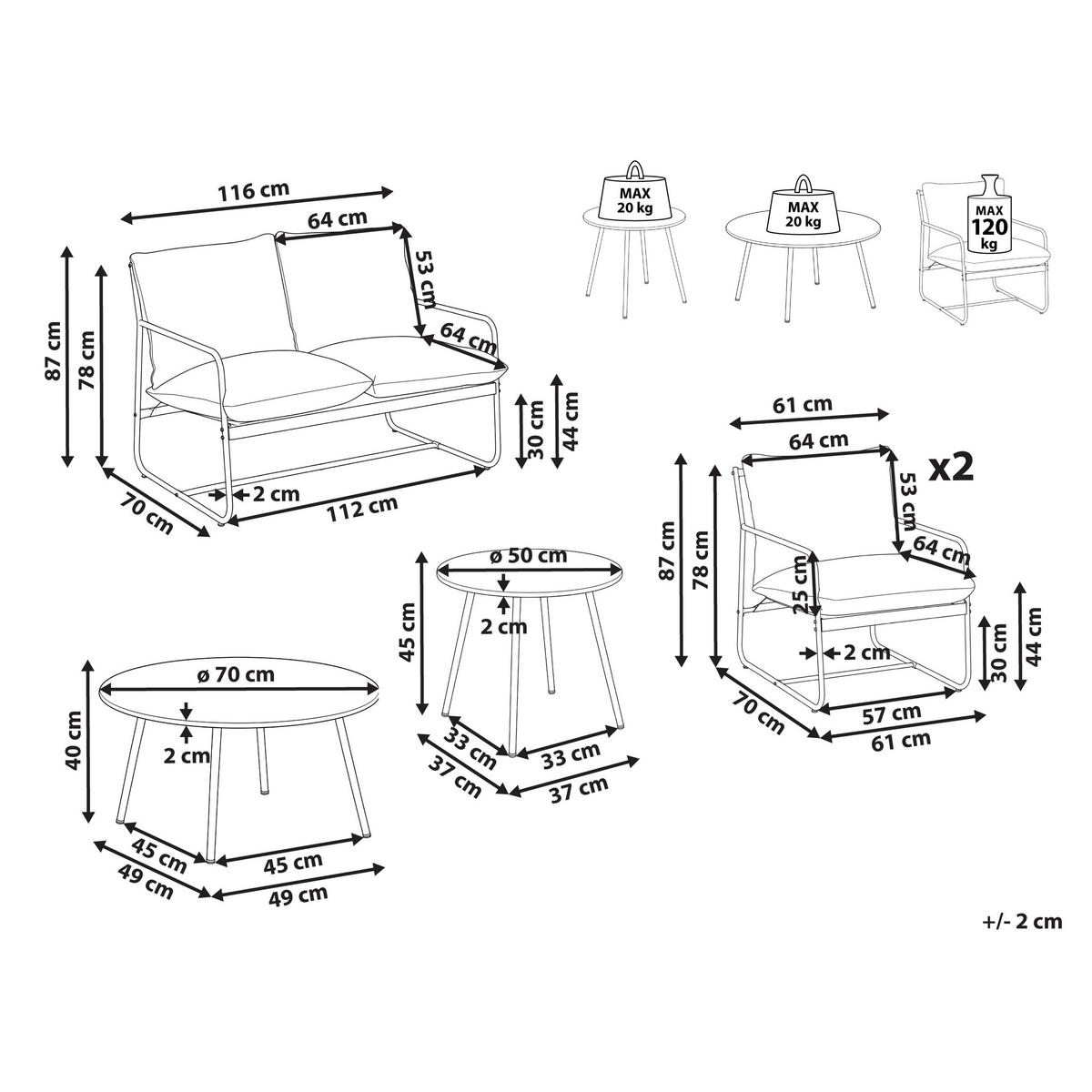 GARTENSOFA Set 4-Sitzer mit Tischen Metall Korallenrot Formello - Koralle/Beige, Metall - Beliani
