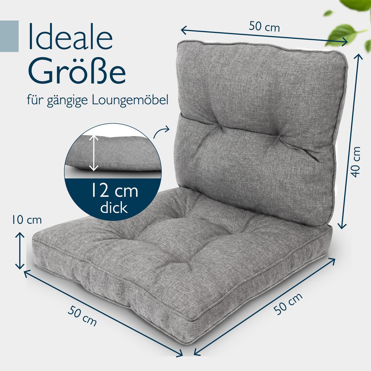 LOUNGEKISSEN Beauflair Outdoor Sitz 50x50x10cm mit Rücken 50x40x12cm Hellgrau (2tlg) - Hellgrau, Textil (50/50cm) - Beautissu 