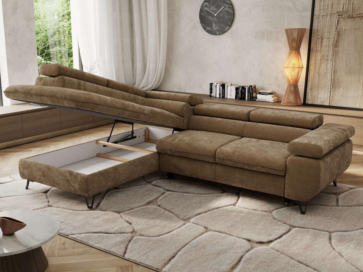 ECKSOFA PABLO L Braun Schenille glatt - Links Seite - Schwarz/Braun, Textil/Metall (208/273cm) - MKS
