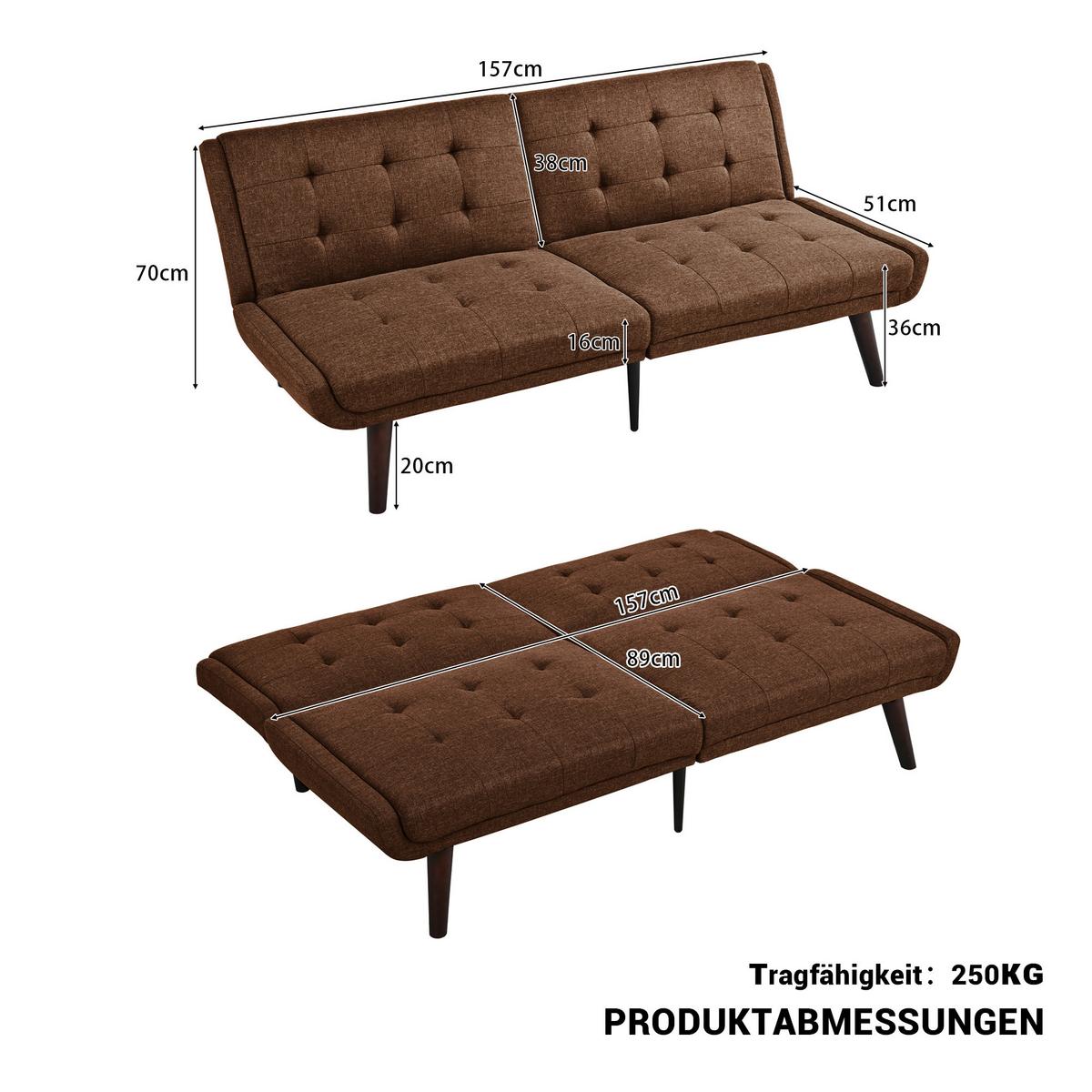 SCHLAFSOFA 157 cm breit mit Bettfunktion - Braun, Textil (157/70/51cm) - Urban Meuble