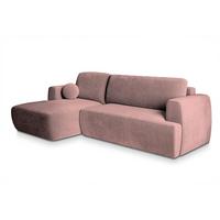 ECKSOFA SENTI K L-S Rosa Plüsch-Stoff mit Schlaffunktion - Schwarz/Rosa, Holz/Kunststoff (246/148cm) - MASSENO