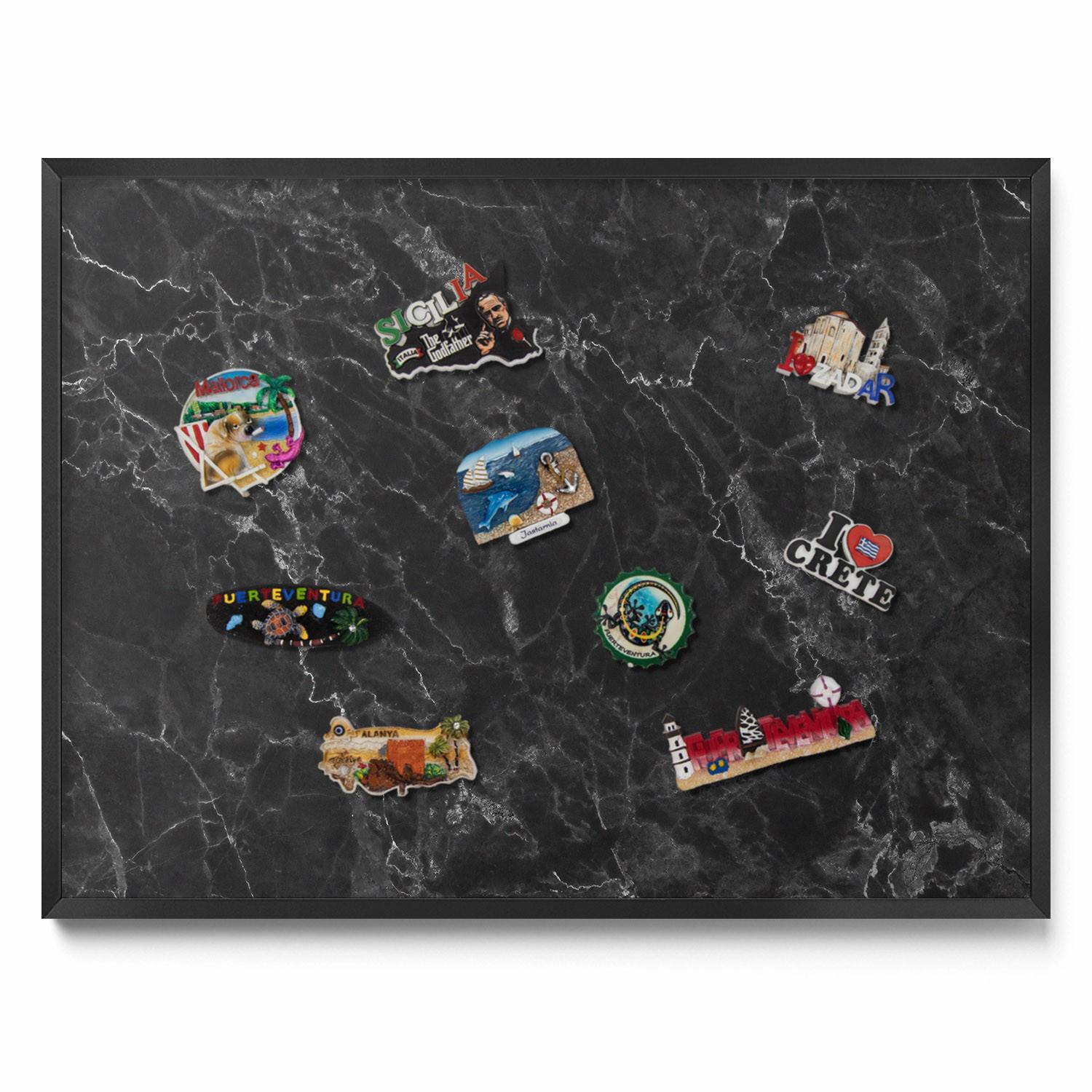 MAGNETTAFEL 80x60 cm Schwarzer Rahmen Eleganter Schwarzer Marmor - Titanfarben, Metall (80/60/0.4cm) - TULUP