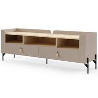 LOWBOARD Sorella mit 2 Schubladen 160 cm, für Jugendzimmer, Porcini + Eiche Mavelie - Eichefarben/Cappuccino, Leder/Holzwerkstoff (160/55/42cm) - Beautysofa