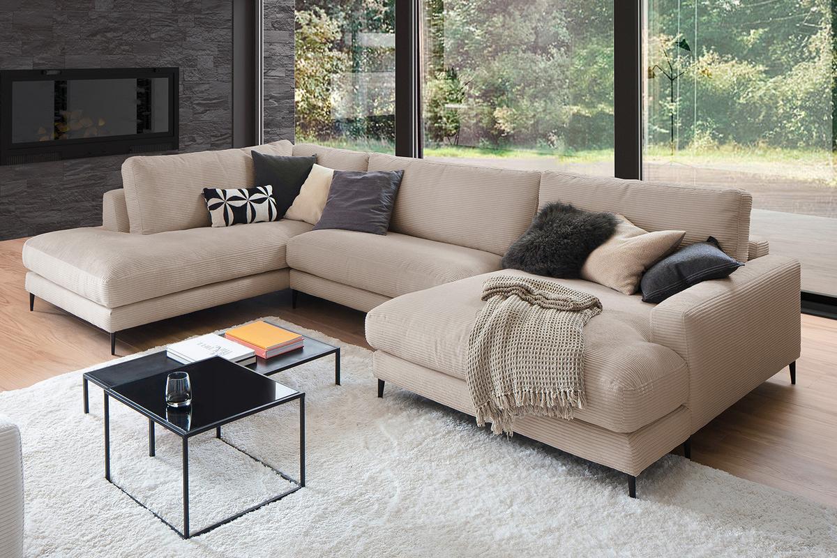 WOHNLANDSCHAFT CARA Taupe Cord - Taupe/Schwarz, Textil (341/84/223cm) - KAWOLA
