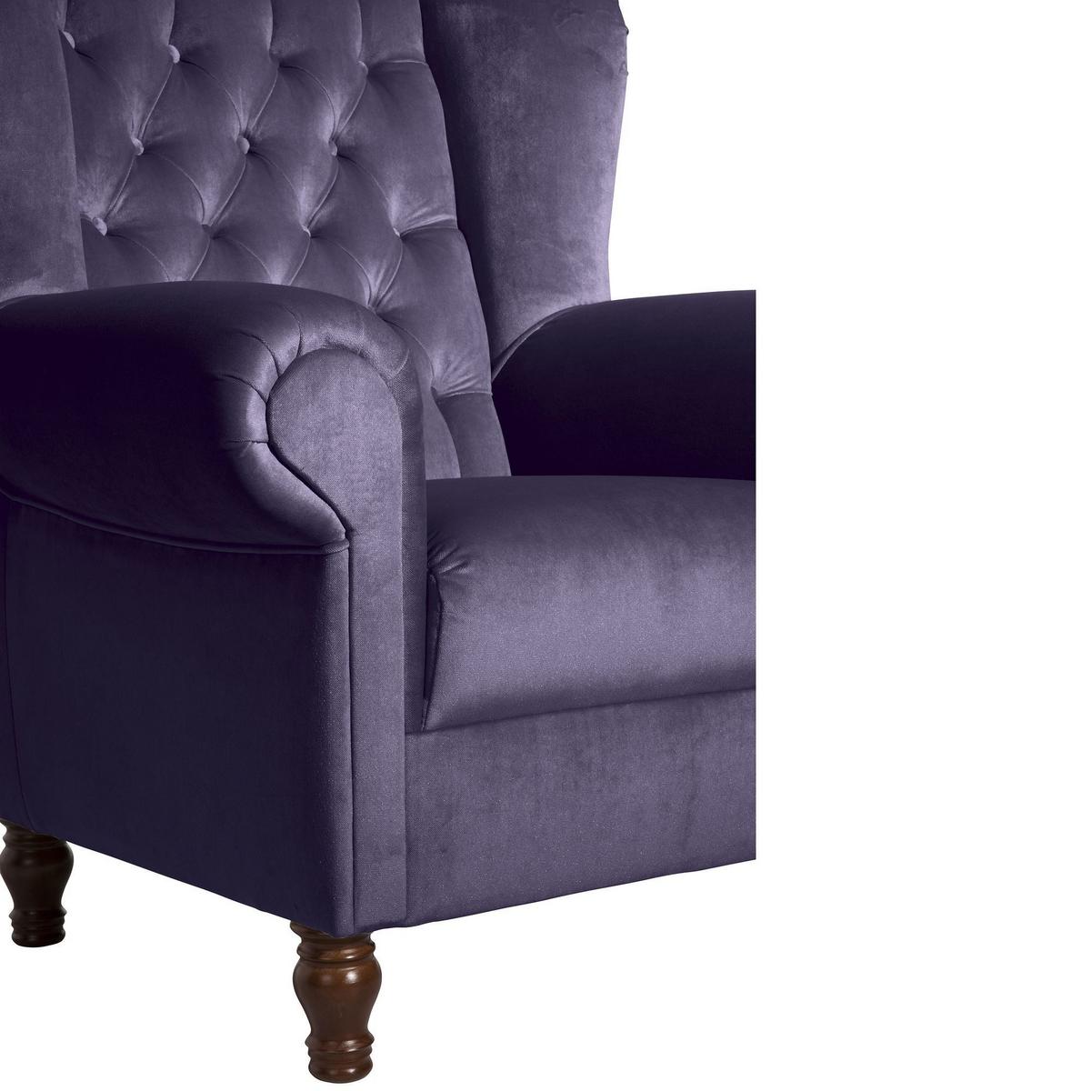 OHRENBACKENSESSEL Katreen Bezug Samtvelours Buche nussbaum dunkel / purple - Lila, Kunststoff (91/101/90cm) - 58aufmkessel