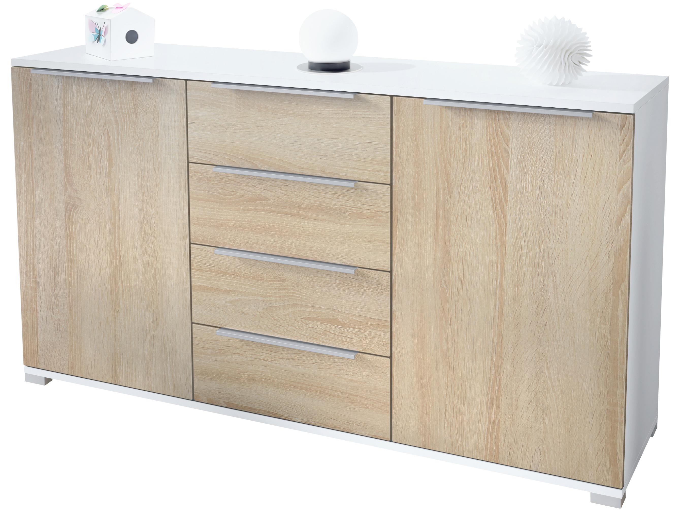 SIDEBOARD Linio Eiche sägerau - Eiche Bianco, Holzwerkstoff (138.5/75.5/35cm) - Vladon