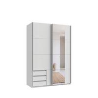 SCHWEBETÜRENSCHRANK 2-türig B135/H198/T65 cm, Kleiderschrank in Weiß mit sichtbaren Schubkästen & Spiegel / 22674 - Alufarben/Weiß, Holz/Holzwerkstoff (135/198/65cm) - luma-home