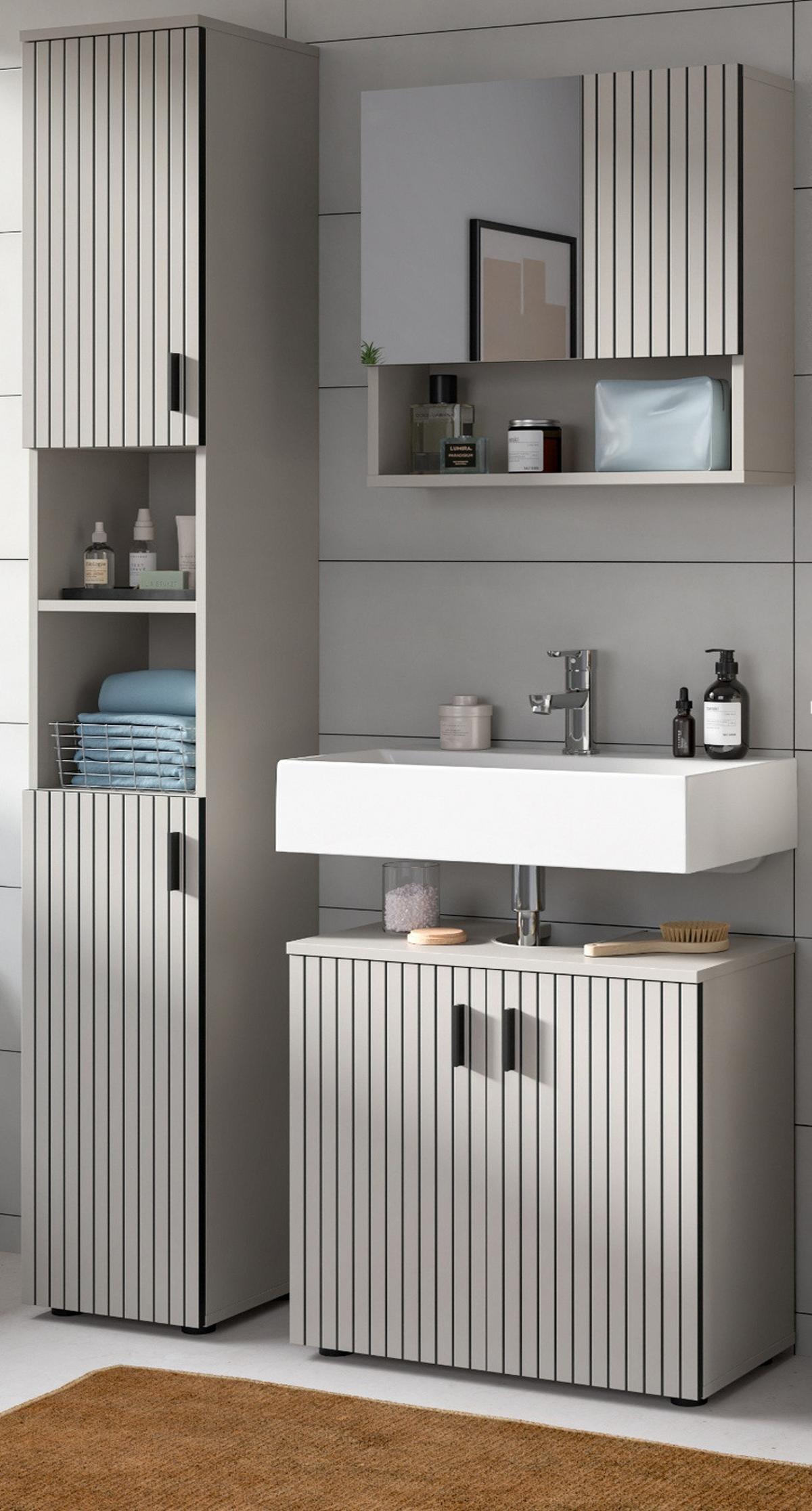 HOCHSCHRANK Kaschmir 30 x 192 cm, Badschrank mit 6 Fächern - Kaschmir/Schwarz, Holzwerkstoff/Kunststoff (30/192/30cm) - Inn.Furn