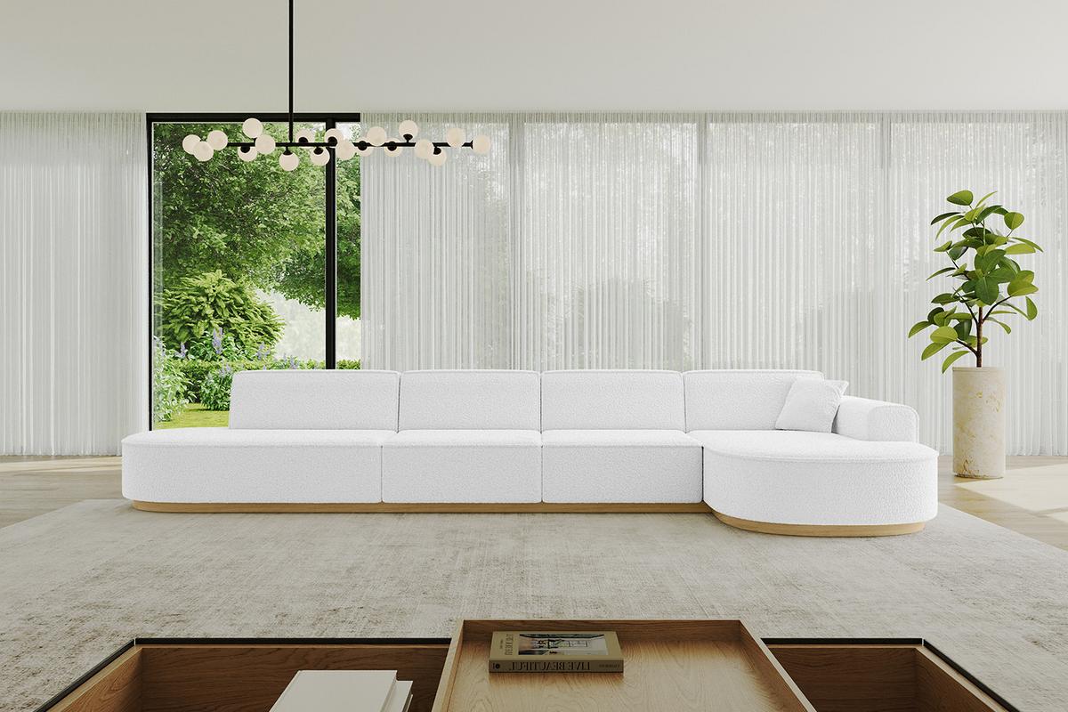ECKSOFA Ottomane Rechts MARI-L3-v2 - 413x171x83 cm Weiß Bouclé - Weiß, Holzwerkstoff/Textil (171/413cm) - ALTDECOR